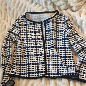 Houndstooth Blue Black and White Women's Cardigan SHEIN